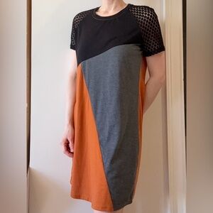 Gomorn Orange, Gray and Black Colorblock Dress